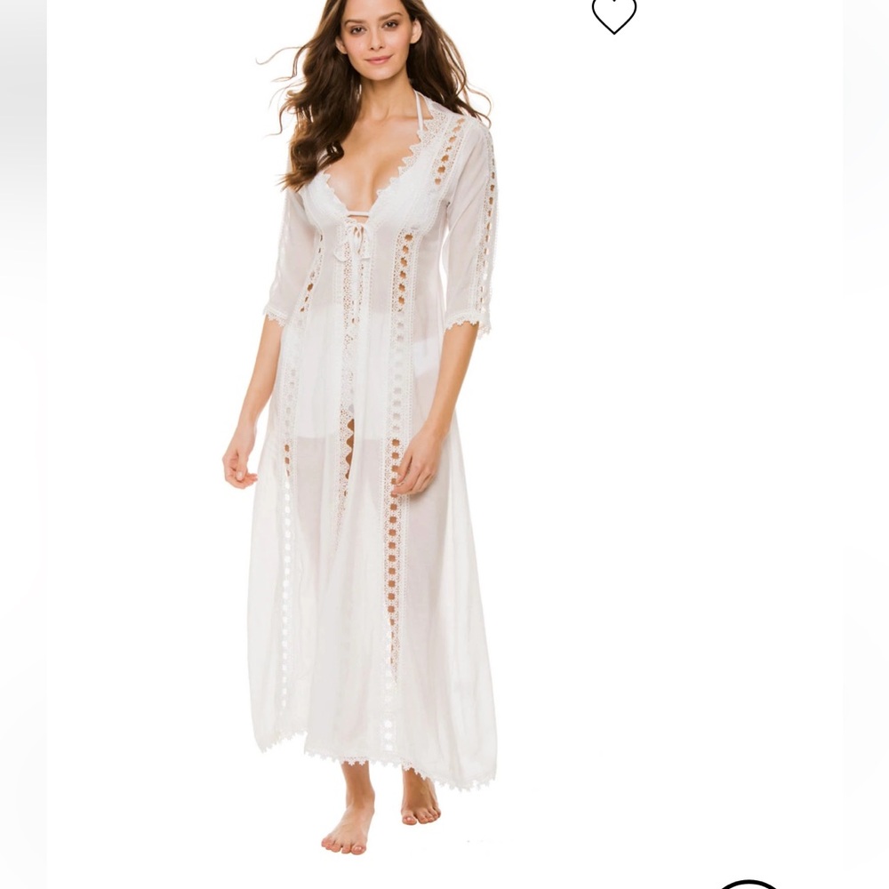 Everything but water Elan white crochet long sleeve kimono